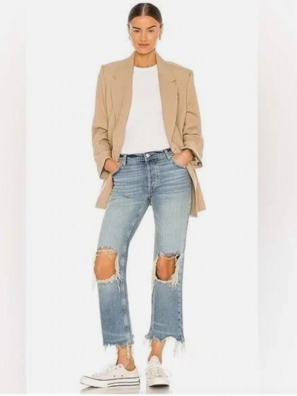 We The Free People Maggie Ripped Crop Straight Leg Light Wash Size 30